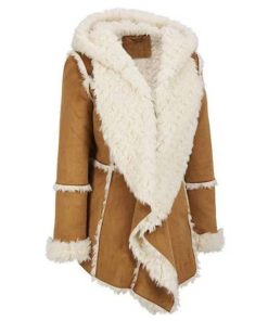 Women Suede Leather Shearling Fur Overcoat