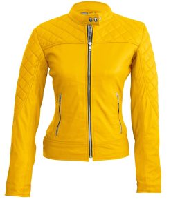 Women Yellow Quilted Stylish Premium Leather Jacket