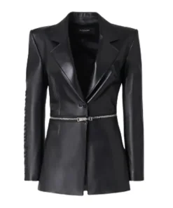 Women’s Black Lamb Leather Blazer With Zip