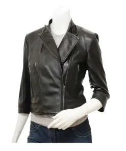 Womens Black Cropped Leather Jacket