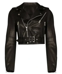 Women's Black Lambskin Biker Cropped Leather Jacket