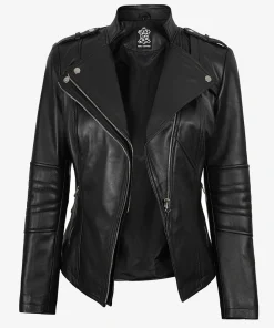 Women's Black Leather Biker Style Jacket