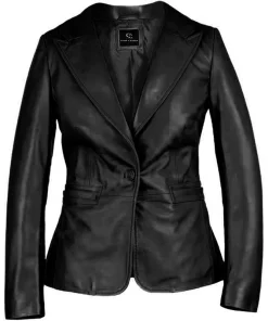 Womens Black Leather Blazer