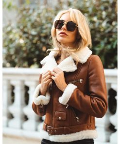 Womens Chestnut Aviator Shearling Jacket
