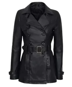 Women’s Double Breasted Black Leather Jacket