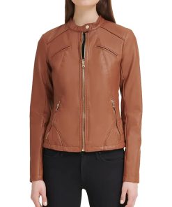 Women's Brown Faux Leather Jacket