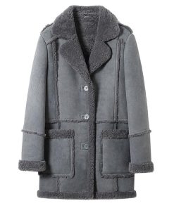Womens Gray Sheepskin Shearling Jacket Coat