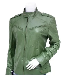 Women’s Green Biker Leather Jacket