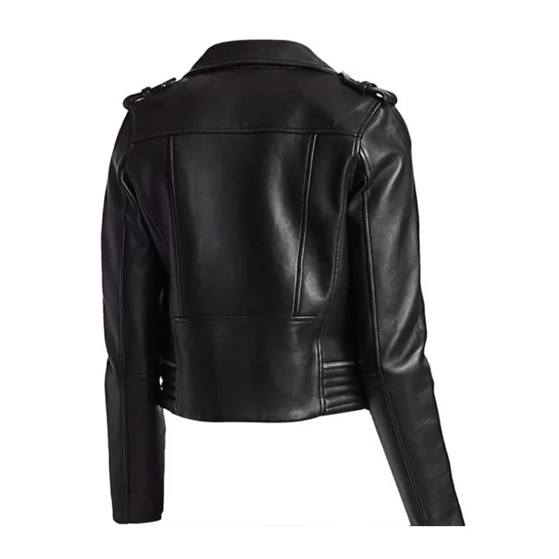 Moto Biker Black Leather Jacket - Image 2