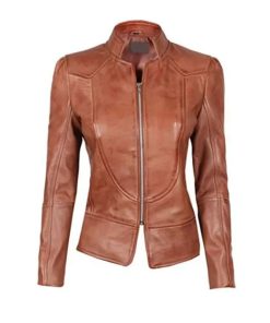 Womens Motorcycle Brown Leather Jacket