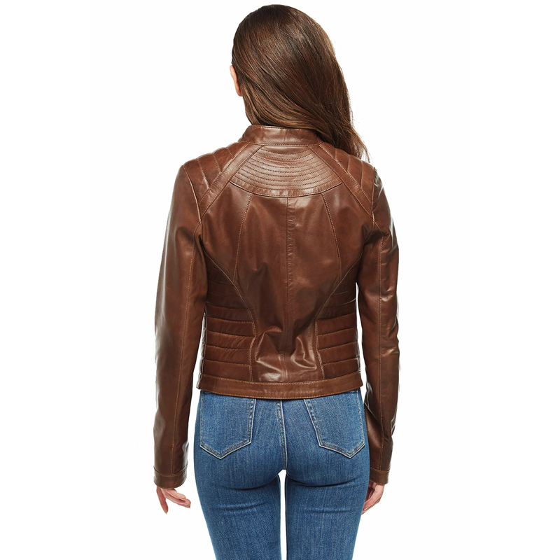 Women’s Real Brown Leather Classic jacket - Image 2