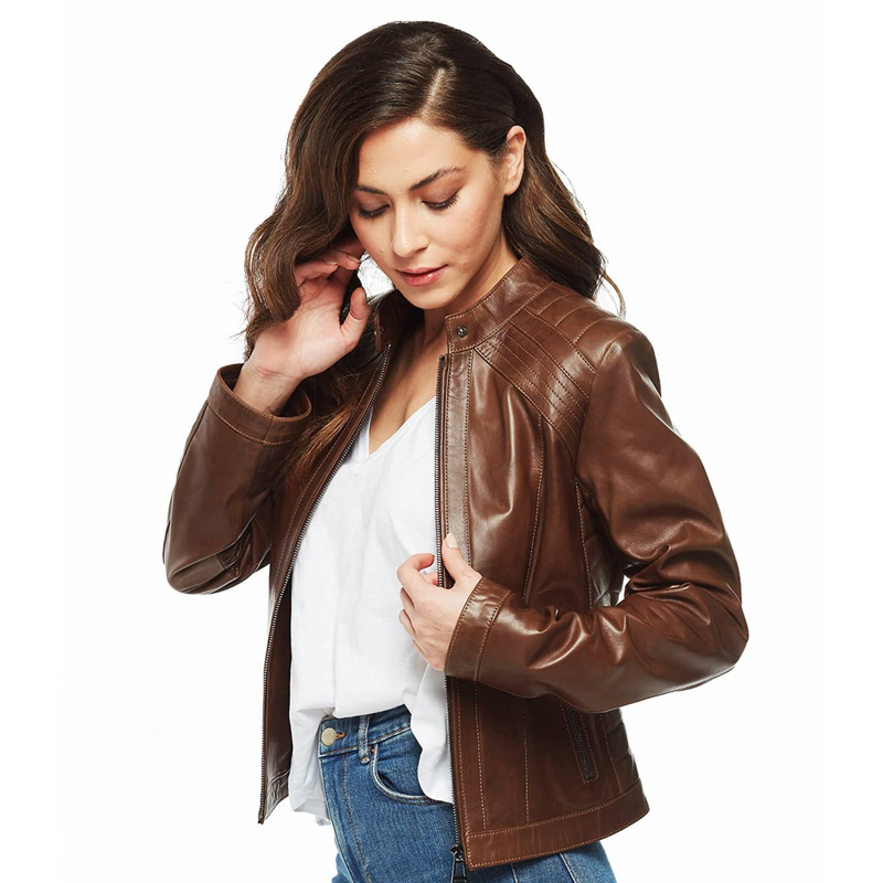 Women’s Real Brown Leather Classic jacket - Image 4