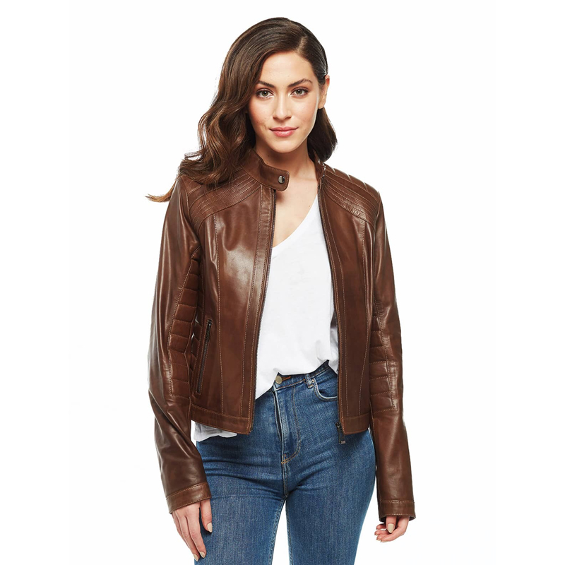 Women’s Real Brown Leather Classic jacket - Image 5