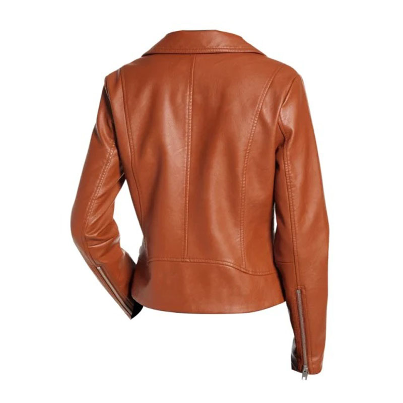 Womens Real Brown Leather Jacket - Image 3