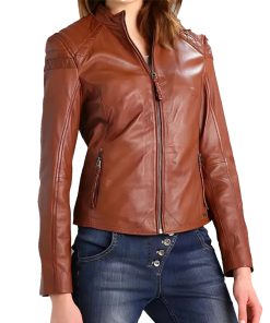 Women's Slimfit Brown Leather Jacket