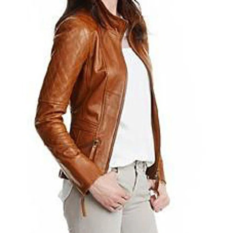 Women's stylish English Tan leather jacket - Image 2