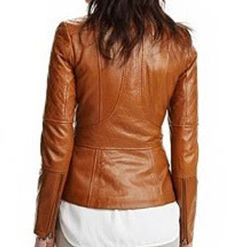 Women's stylish English Tan leather jacket - Image 3
