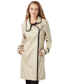 Women’s Real Beige Leather Trench Alaska Coat