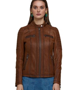 Women’s Real Brown Leather Moto Style Jacket