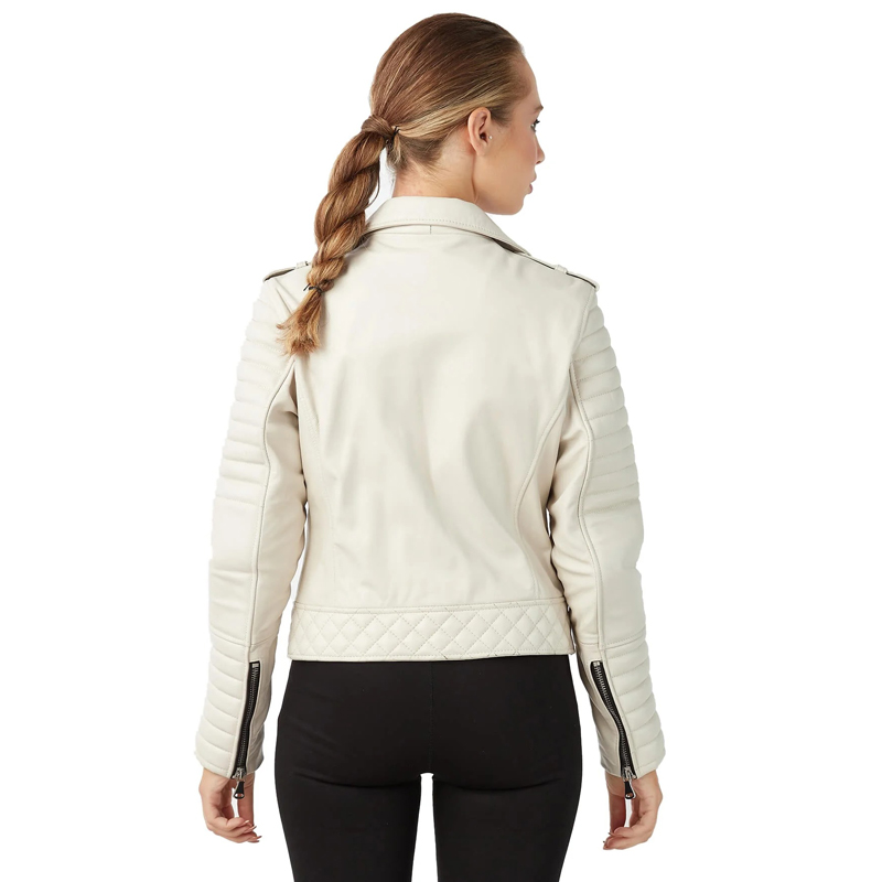 Women’s Real Beige Leather Sports Jacket - Image 4