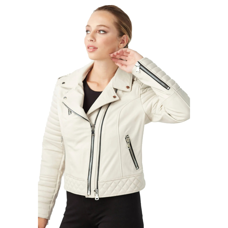 Women’s Real Beige Leather Sports Jacket - Image 5