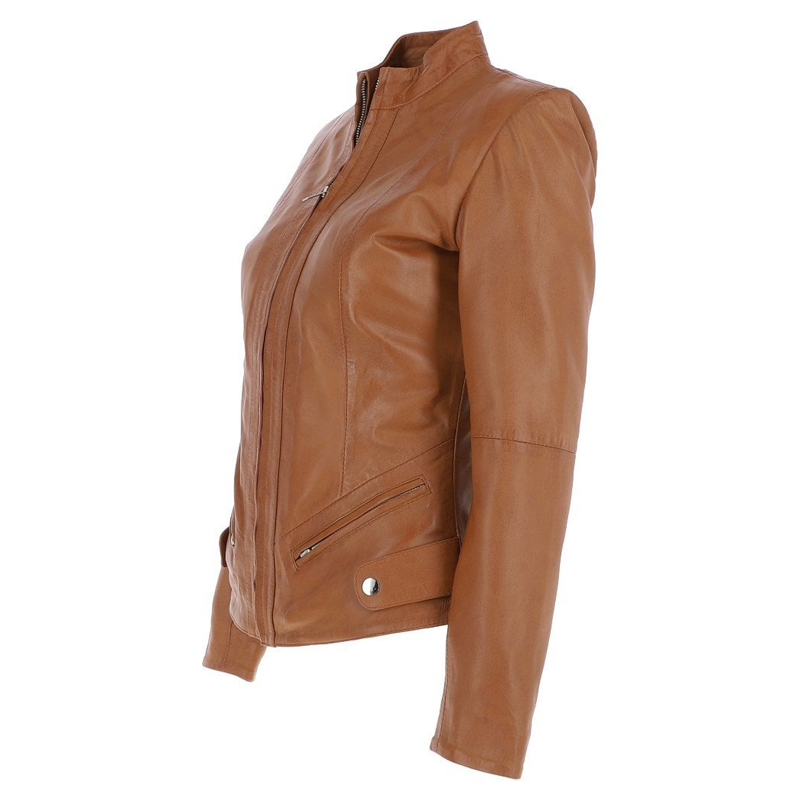 Women's Leather Jacket Tan - Image 3