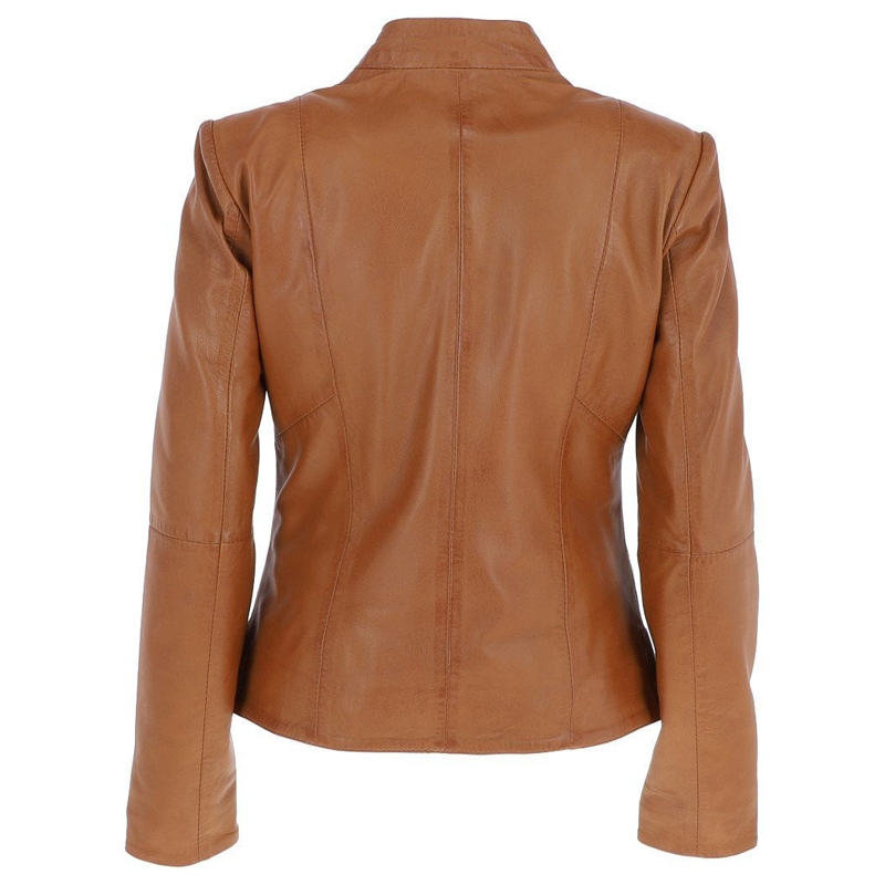 Women's Leather Jacket Tan - Image 5