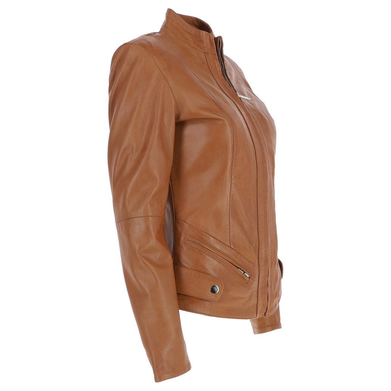 Women's Leather Jacket Tan - Image 4
