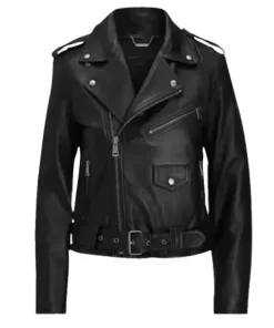 Women's Asymmetrical Style Black Leather Jacket