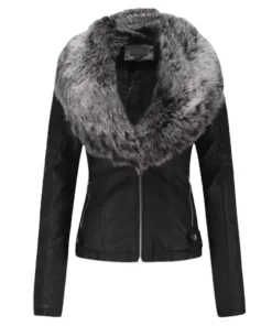 Womens Bellivera Black Leather Fur Jacket